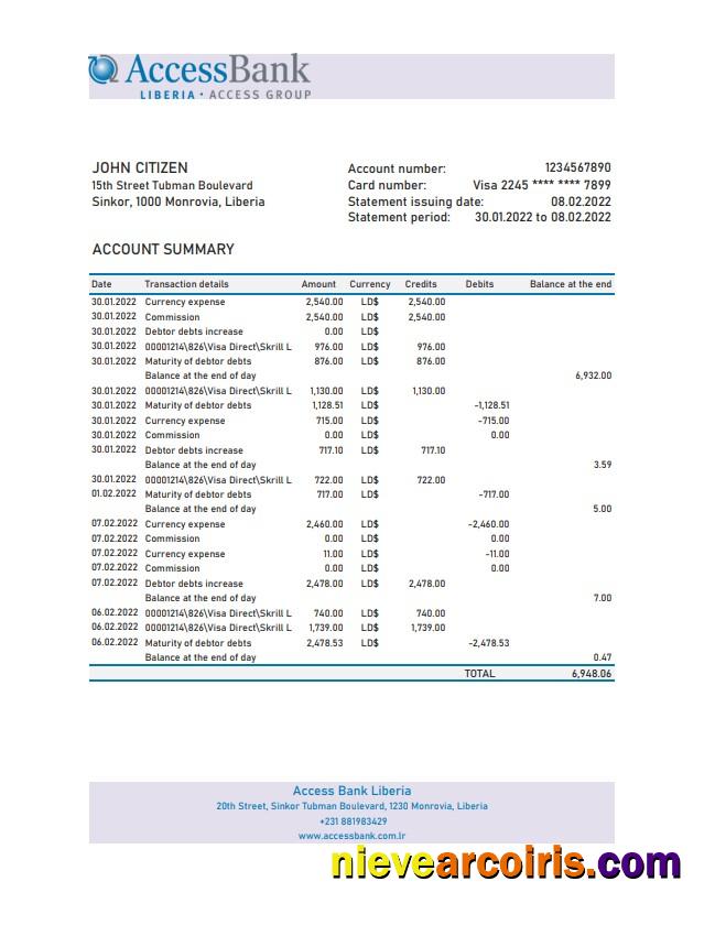 Liberia Access Bank statement